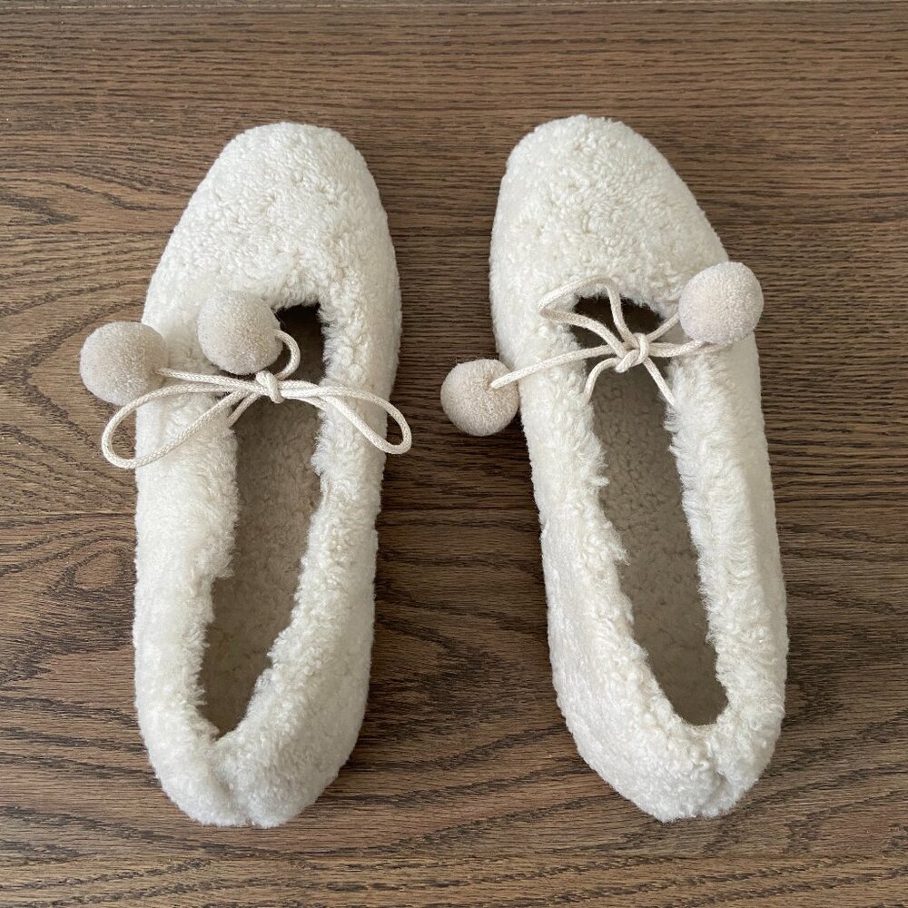 Sleeper Lulu Shearling Ballet Flats in Cream - Picture 3 of 7